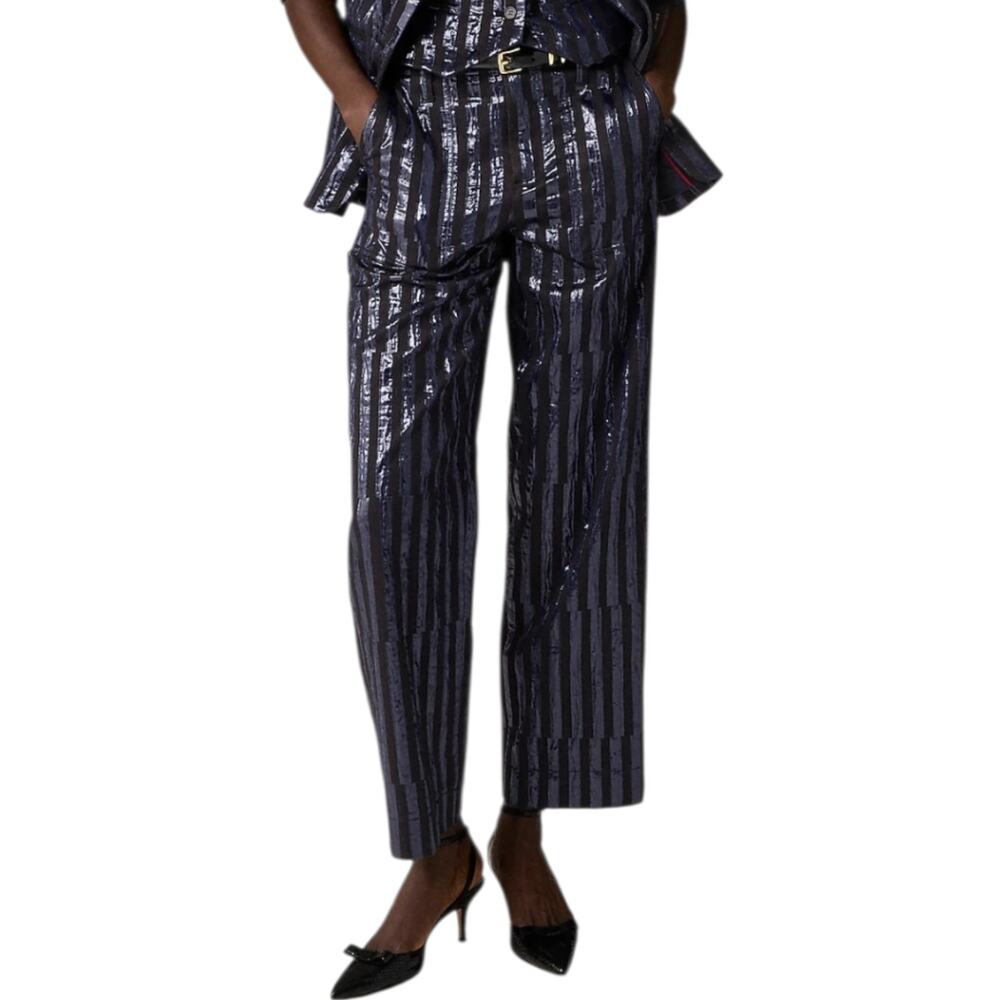 NWT Womens J Crew Christopher John Rogers Wide Leg Pants Blue Striped Jacquard 4